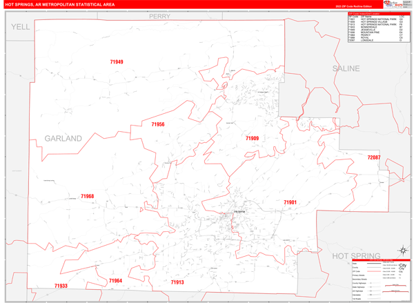 Hot Springs Metro Area Digital Map Red Line Style